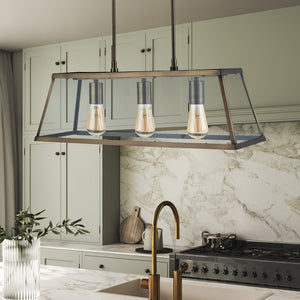 Searchlight Electric Voyager  3Lt Bar Pendant - Antique Brass Metal & Glass 4613-3AB