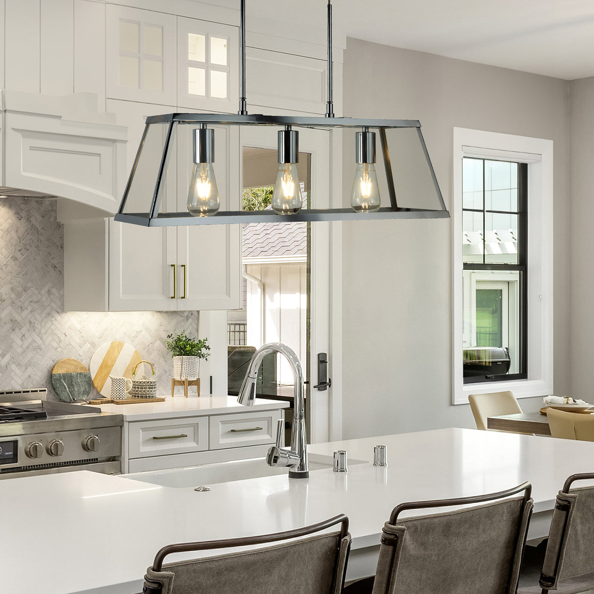 Searchlight Electric Voyager 3Lt Bar Pendant - Chrome Metal & Glass 4613-3CC