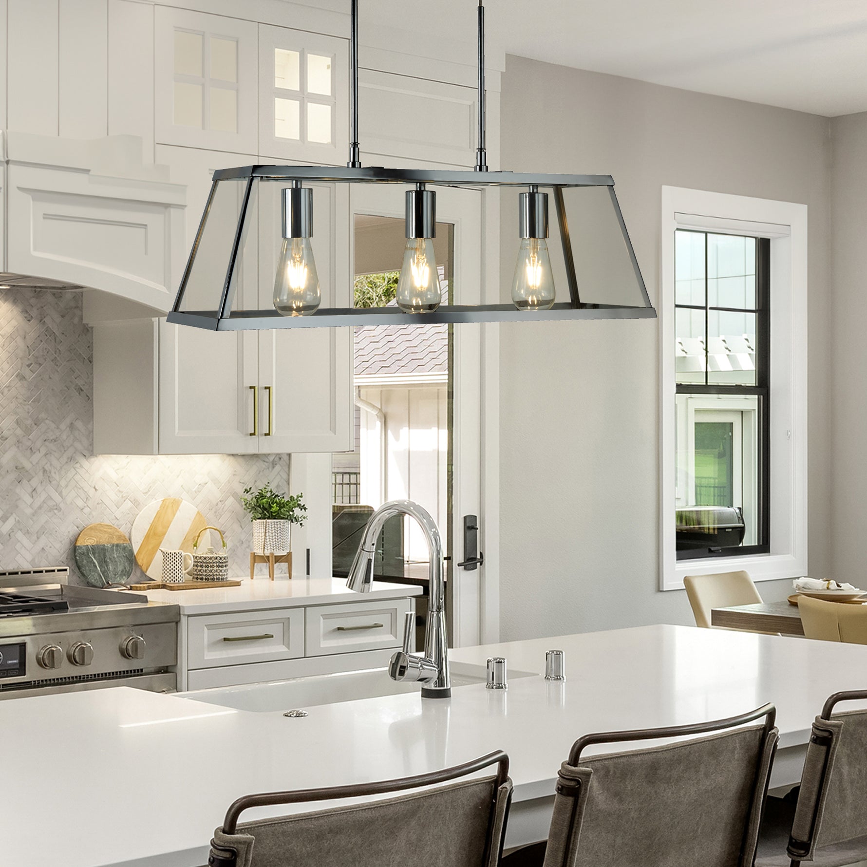 Searchlight Electric Voyager 3Lt Bar Pendant - Chrome Metal & Glass 4613-3CC