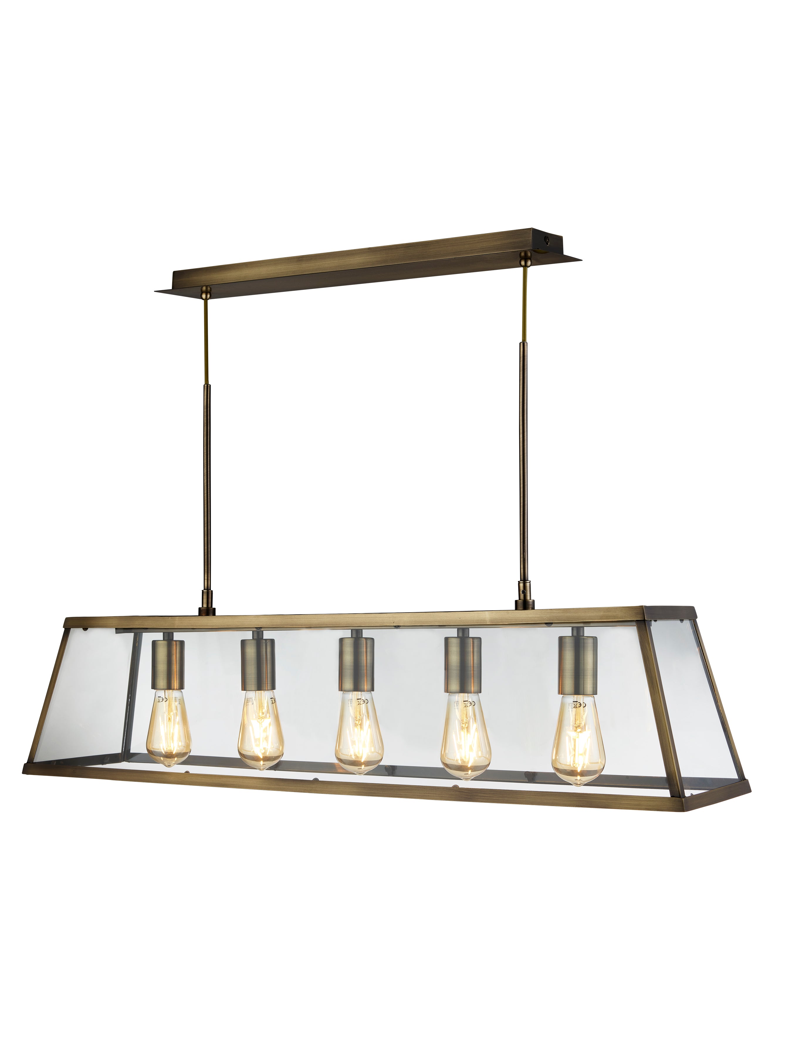 Voyager  5Lt Bar Pendant - Antique Brass Metal & Glass