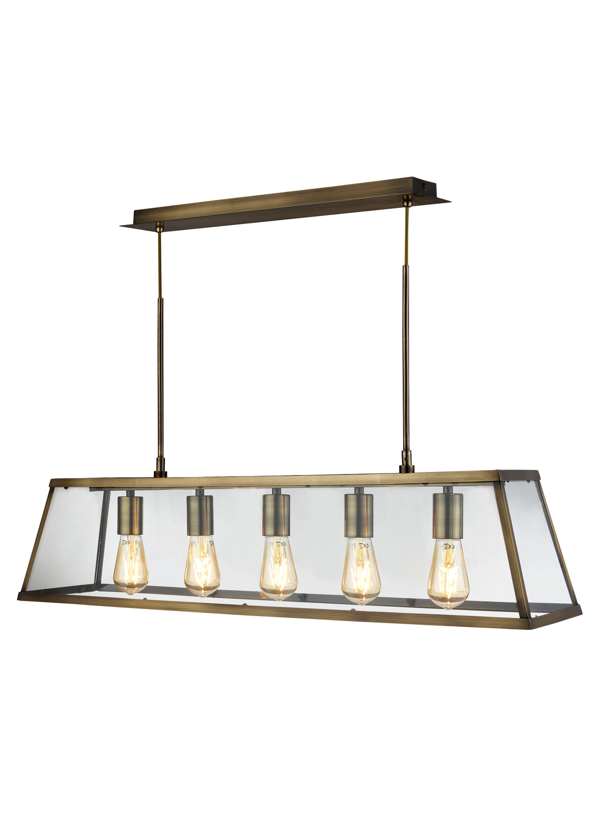 Voyager  5Lt Bar Pendant - Antique Brass Metal & Glass