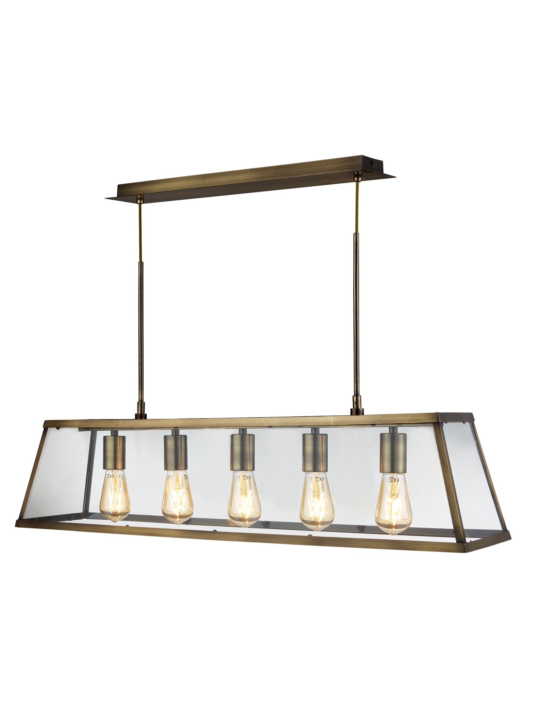 Voyager  5Lt Bar Pendant - Antique Brass Metal & Glass
