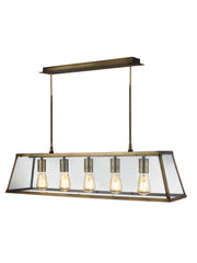 Voyager  5Lt Bar Pendant - Antique Brass Metal & Glass