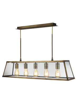 Voyager  5Lt Bar Pendant - Antique Brass Metal & Glass