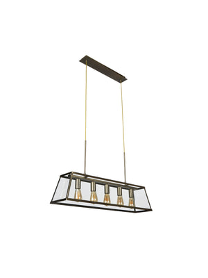 Searchlight Electric Voyager  5Lt Bar Pendant - Antique Brass Metal & Glass 4614-5AB