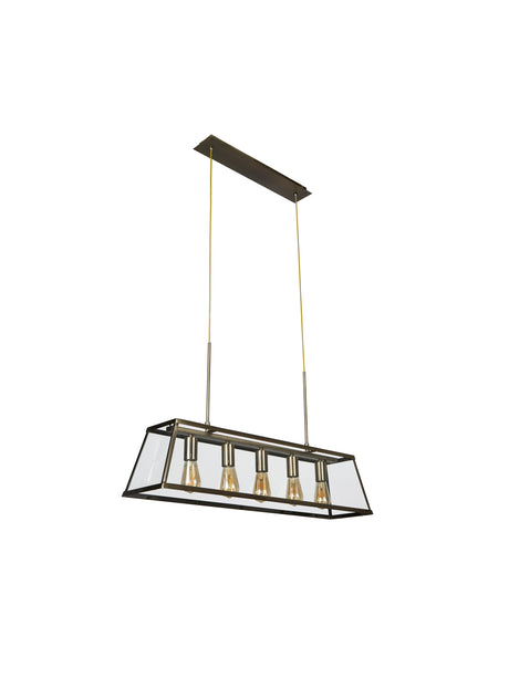Searchlight Electric Voyager  5Lt Bar Pendant - Antique Brass Metal & Glass 4614-5AB