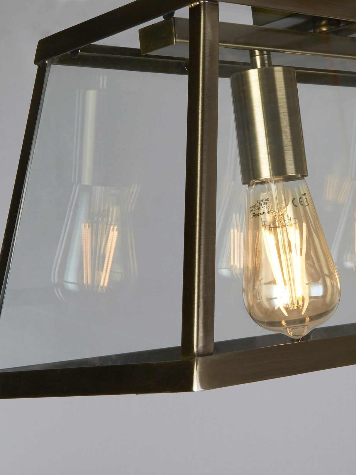 Searchlight Electric Voyager  5Lt Bar Pendant - Antique Brass Metal & Glass 4614-5AB