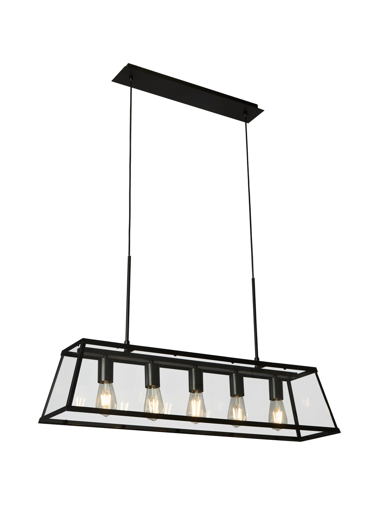 Voyager  5Lt Bar Pendant - Black Metal & Glass