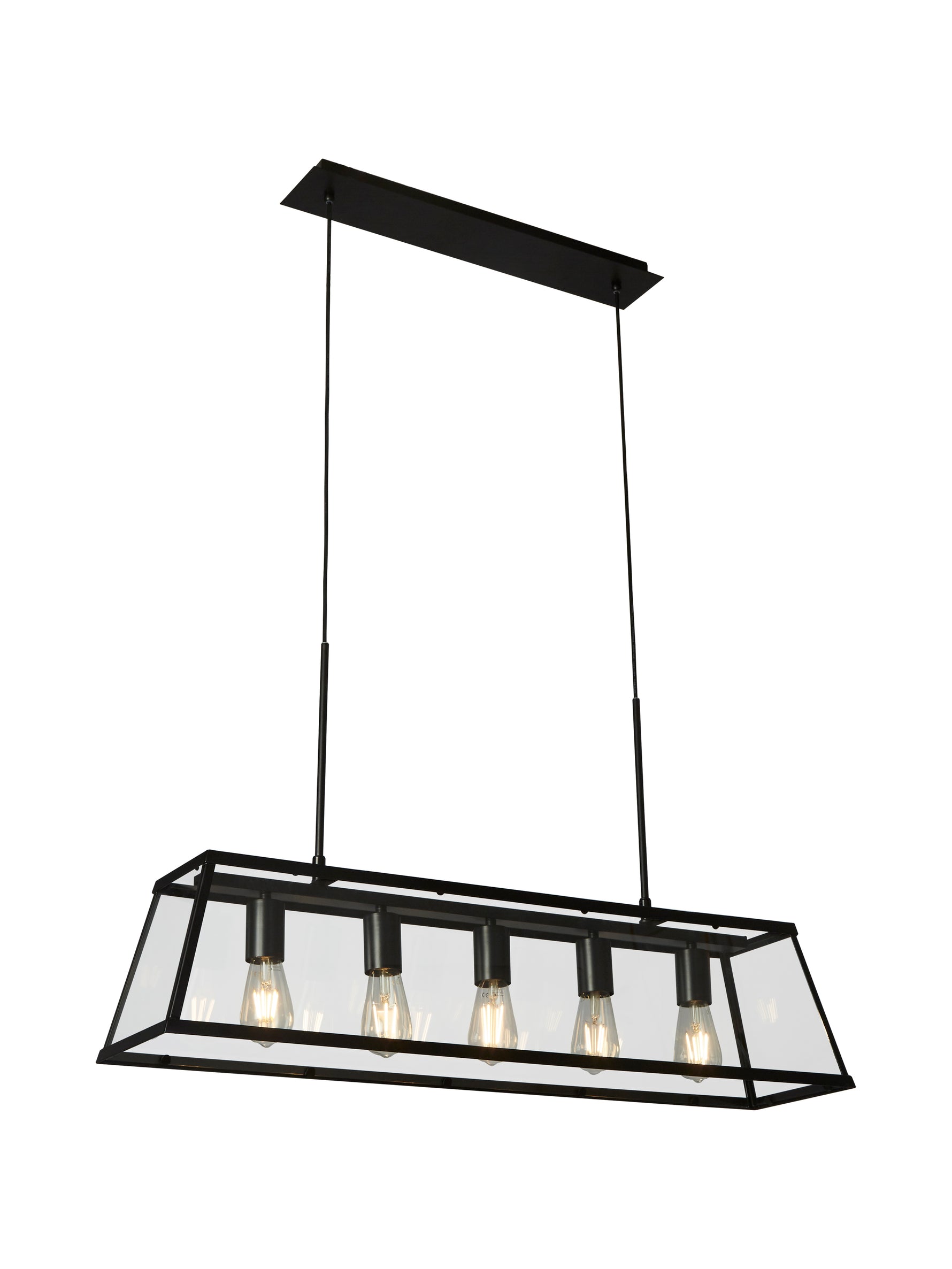 Voyager  5Lt Bar Pendant - Black Metal & Glass