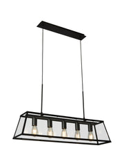 Voyager  5Lt Bar Pendant - Black Metal & Glass