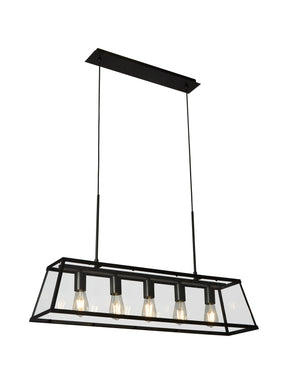 Voyager  5Lt Bar Pendant - Black Metal & Glass