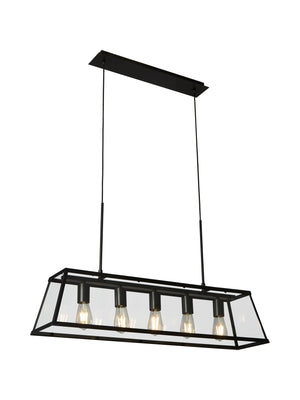 Voyager  5Lt Bar Pendant - Black Metal & Glass