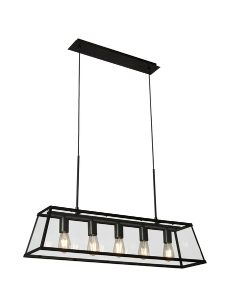 Voyager  5Lt Bar Pendant - Black Metal & Glass