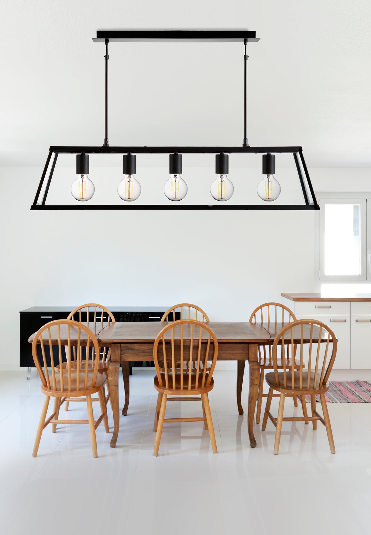 Searchlight Electric Voyager  5Lt Bar Pendant - Black Metal & Glass 4614-5BK