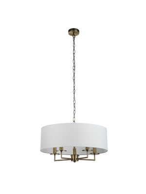 Searchlight Electric Knightsbridge 5Lt Pendant- Antique Brass & White Linen Shade 4785-5AB