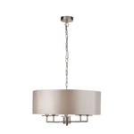 Knightsbridge 5Lt Pendant -  Satin Silver & Faux Silk Shade