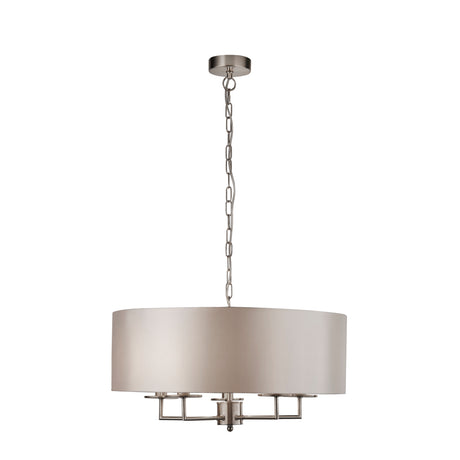 Knightsbridge 5Lt Pendant -  Satin Silver & Faux Silk Shade