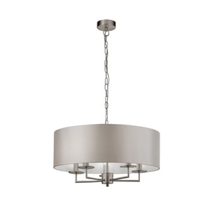Searchlight Electric Knightsbridge 5Lt Pendant -  Satin Silver & Faux Silk Shade 4785-5SS