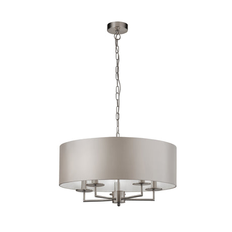 Searchlight Electric Knightsbridge 5Lt Pendant -  Satin Silver & Faux Silk Shade 4785-5SS