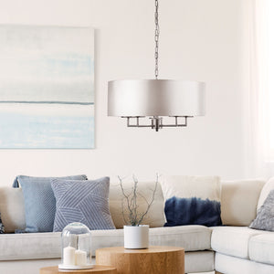 Searchlight Electric Knightsbridge 5Lt Pendant -  Satin Silver & Faux Silk Shade 4785-5SS