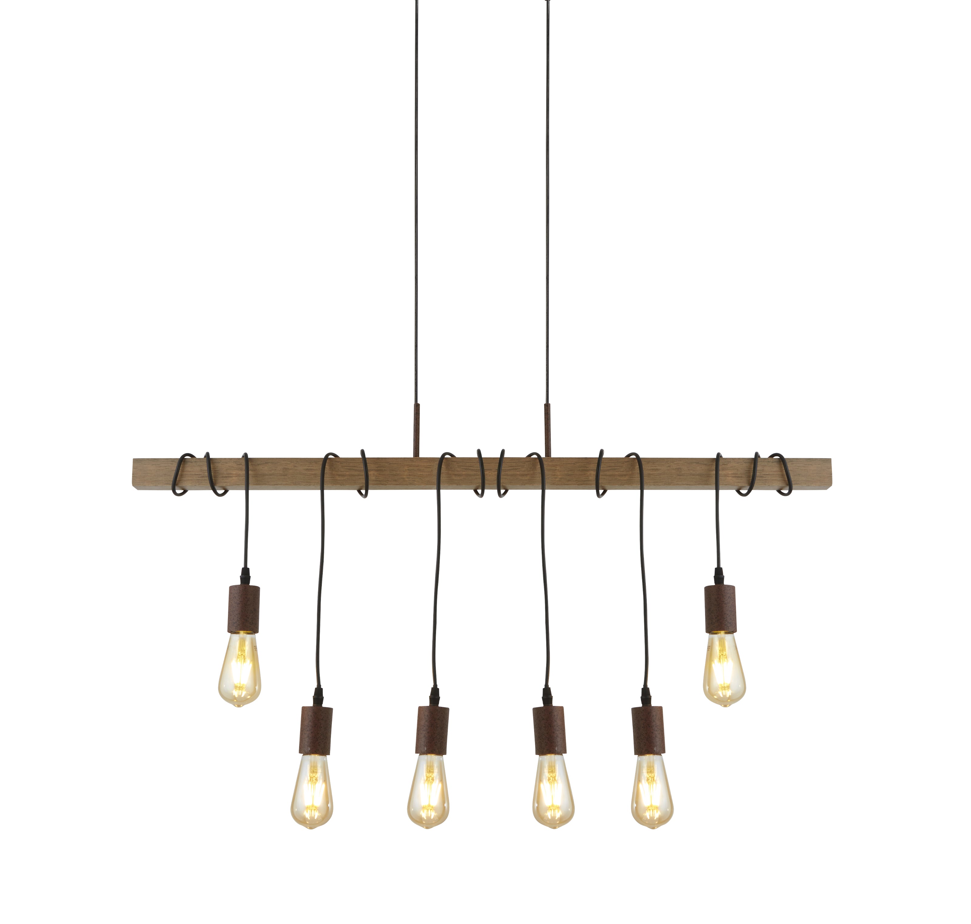 Barn 6Lt Pendant - Black Metal & Wood