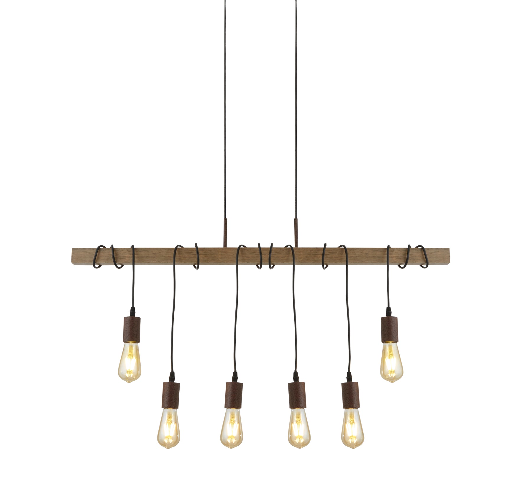 Barn 6Lt Pendant - Black Metal & Wood