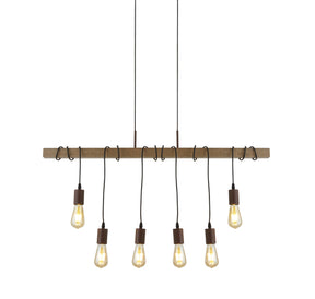 Barn 6Lt Pendant - Black Metal & Wood