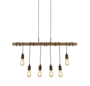 Barn 6Lt Pendant - Black Metal & Wood