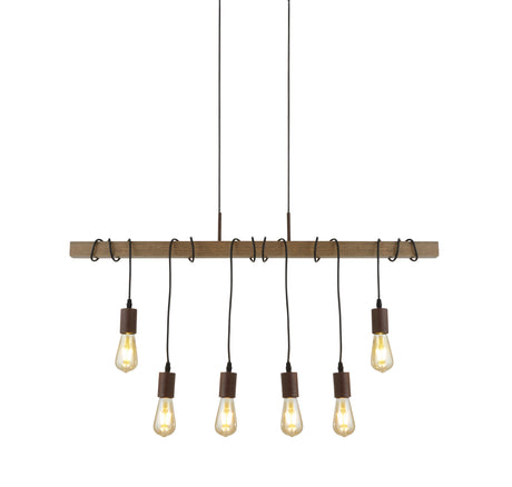 Barn 6Lt Pendant - Black Metal & Wood