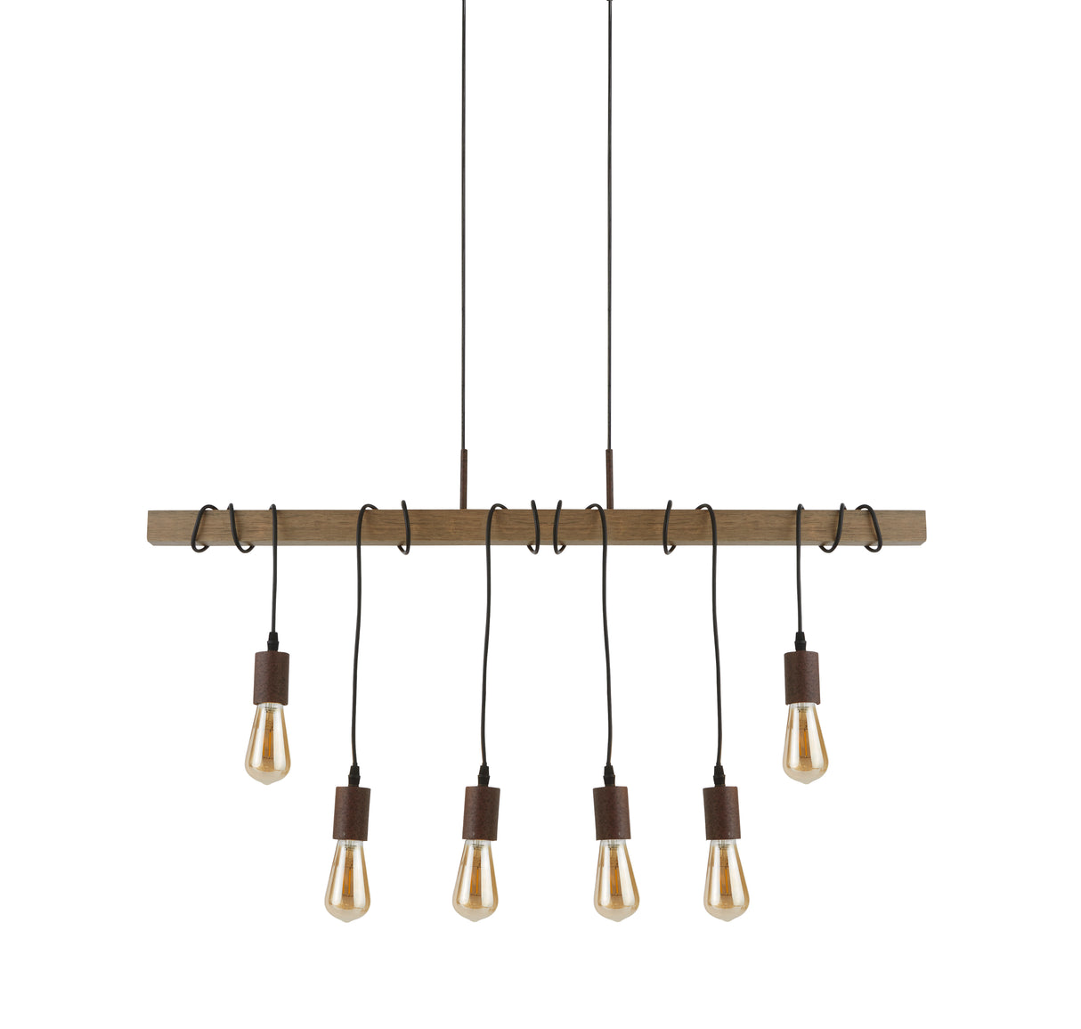 Searchlight Electric Barn 6Lt Pendant - Black Metal & Wood 4876-6BR