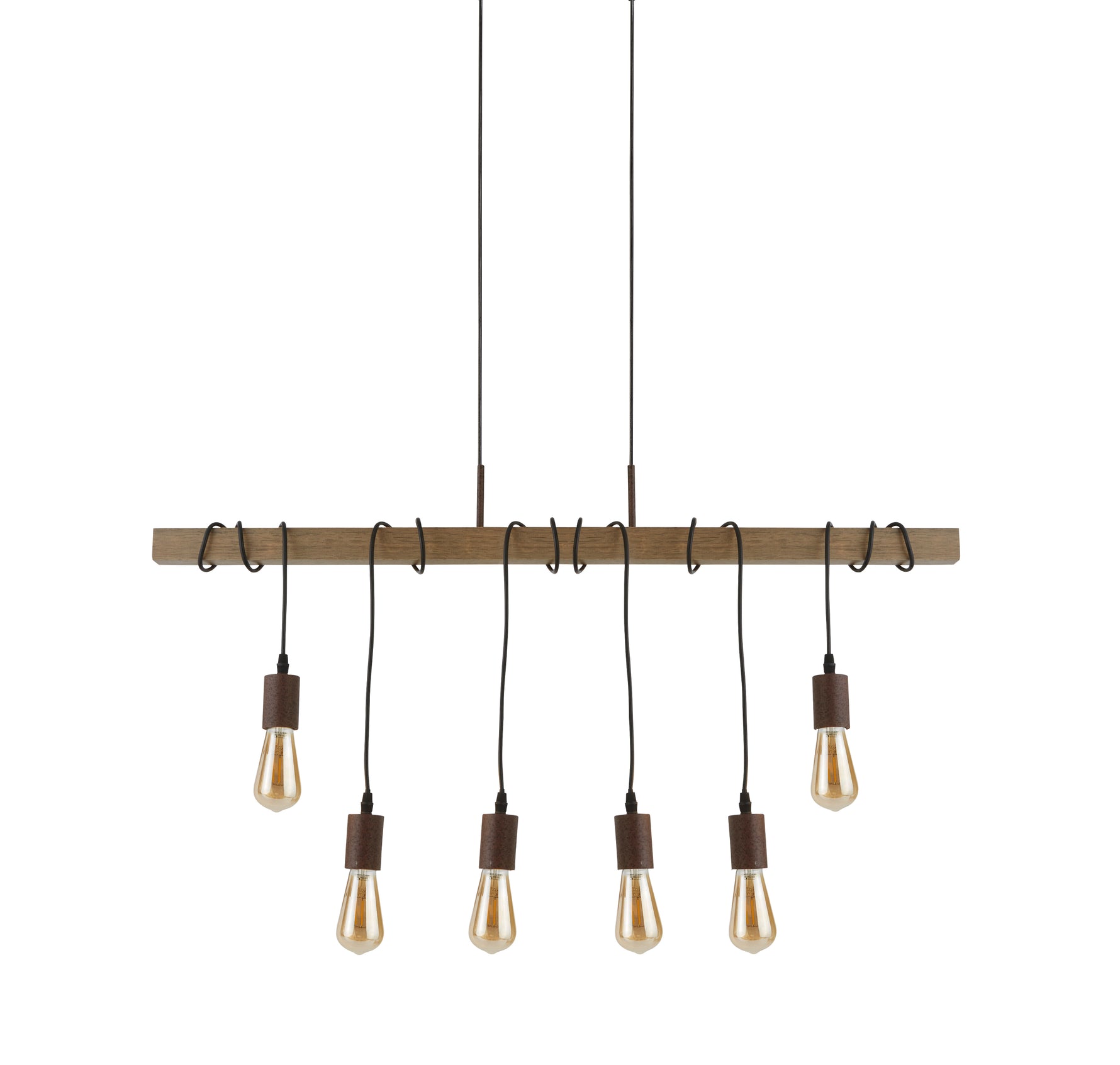 Searchlight Electric Barn 6Lt Pendant - Black Metal & Wood 4876-6BR
