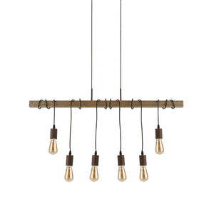 Searchlight Electric Barn 6Lt Pendant - Black Metal & Wood 4876-6BR