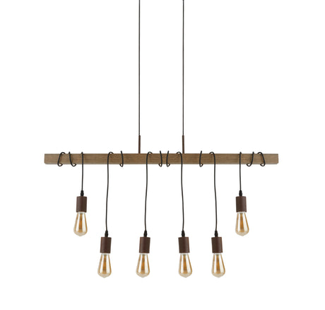 Searchlight Electric Barn 6Lt Pendant - Black Metal & Wood 4876-6BR
