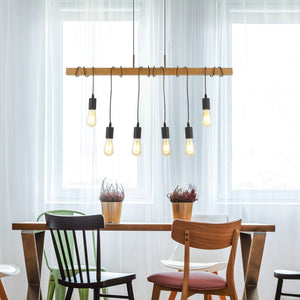 Searchlight Electric Barn 6Lt Pendant - Black Metal & Wood 4876-6BR