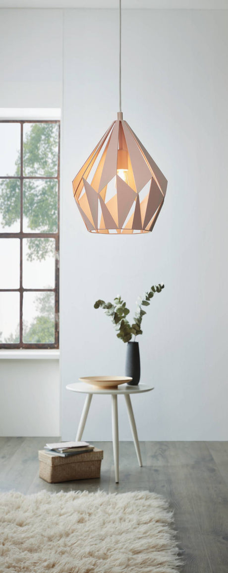 Eglo EU Carlton-P Light Apricot Metal 1 Light Ceiling Pendant, (D) 31cm