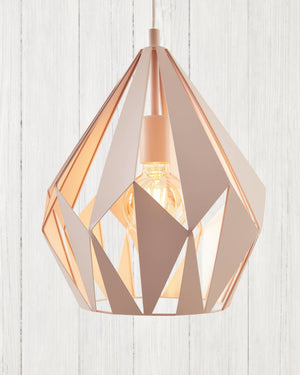 Eglo EU Carlton-P Light Apricot Metal 1 Light Ceiling Pendant, (D) 31cm