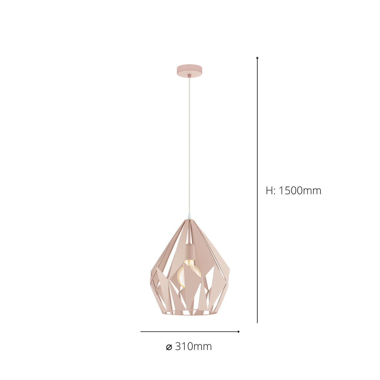 Eglo EU Carlton-P Light Apricot Metal 1 Light Ceiling Pendant, (D) 31cm