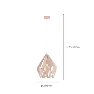 Eglo EU Carlton-P Light Apricot Metal 1 Light Ceiling Pendant, (D) 31cm