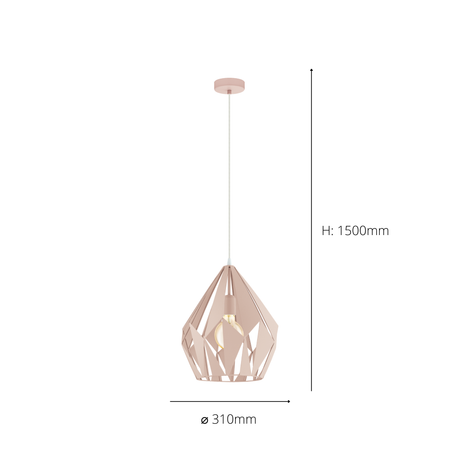 Eglo EU Carlton-P Light Apricot Metal 1 Light Ceiling Pendant, (D) 31cm