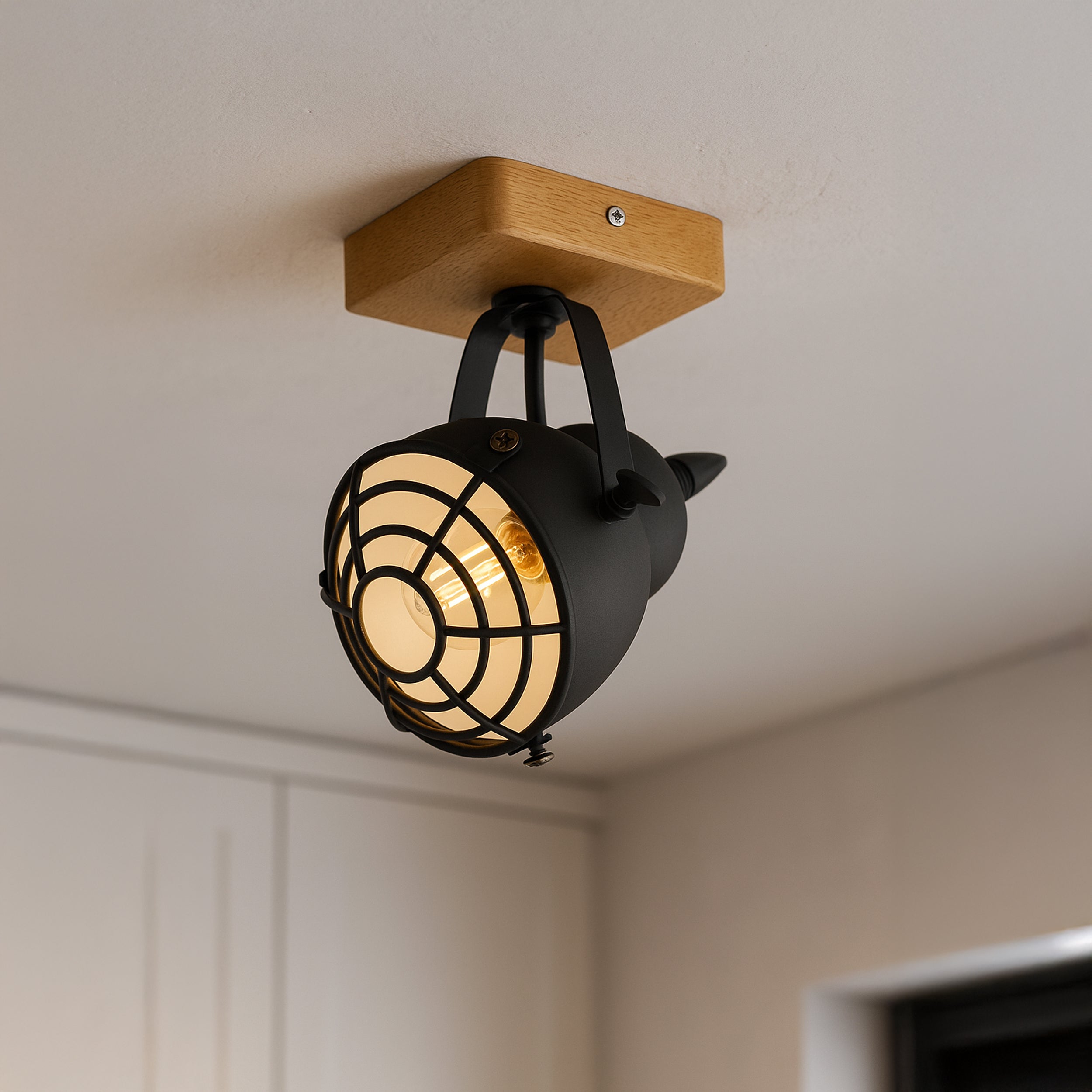 Eglo EU Gatebeck Single Downlight Spotlight E14 Wood Black