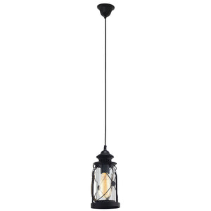 Eglo EU BRADFORD Pendant Ceiling Light – Vintage Black Steel with Clear Glass, E27, Height Adjustable