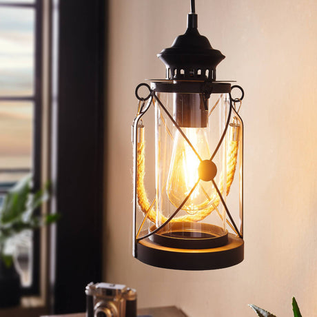 Eglo EU BRADFORD Pendant Ceiling Light – Vintage Black Steel with Clear Glass, E27, Height Adjustable