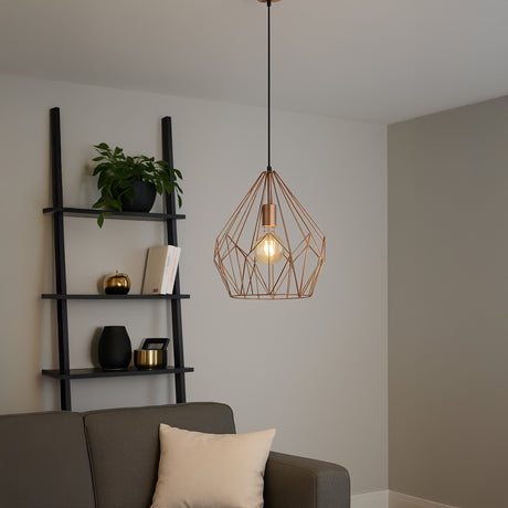 Eglo EU Carlton Black Metal 1 Light Ceiling Pendant, (D) 31cm