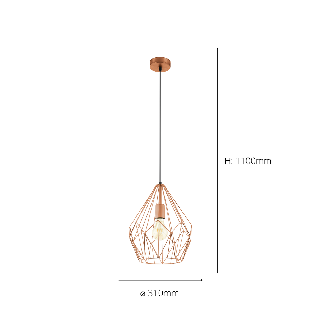Eglo EU Carlton Black Metal 1 Light Ceiling Pendant, (D) 31cm