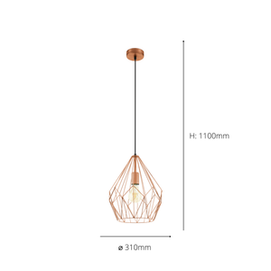 Eglo EU Carlton Black Metal 1 Light Ceiling Pendant, (D) 31cm