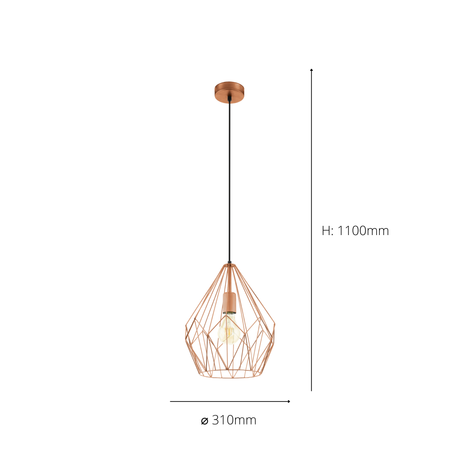 Eglo EU Carlton Black Metal 1 Light Ceiling Pendant, (D) 31cm