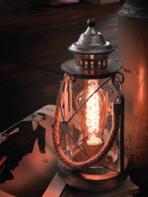 Eglo EU BRADFORD Table Lamp – Vintage Antique Silver Steel with Clear Glass, E27, Inline Switch