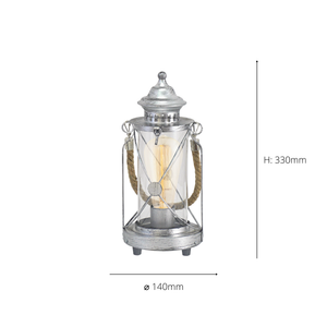 Eglo EU BRADFORD Table Lamp – Vintage Antique Silver Steel with Clear Glass, E27, Inline Switch