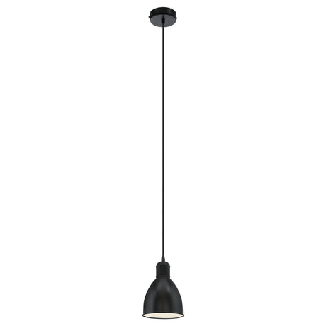 Eglo EU Priddy Black Metal 1 Light Ceiling Pendant, 15.5cm Dia