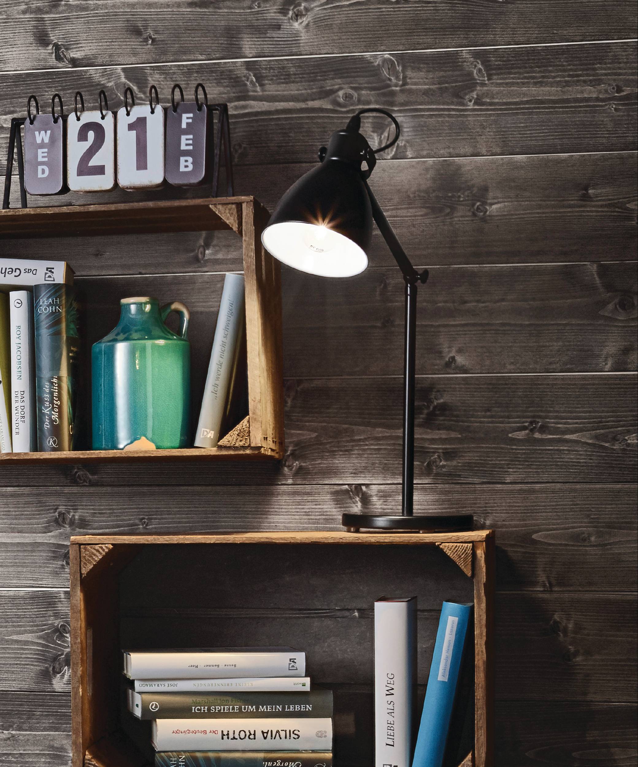 Eglo EU COVALEDA Table Lamp – Vintage Wood & Brass Design, E27, Inline Switch, Indoor Lighting